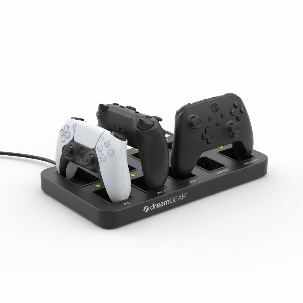 dreamGEAR Multi-Console Fast Charge Hub with controllers charging